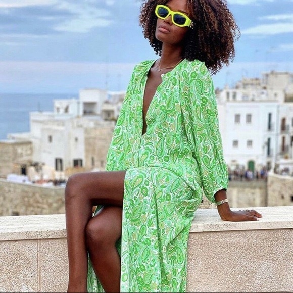 ZARA Printed Shirt Dress Midi Dress - Picture 12 of 13